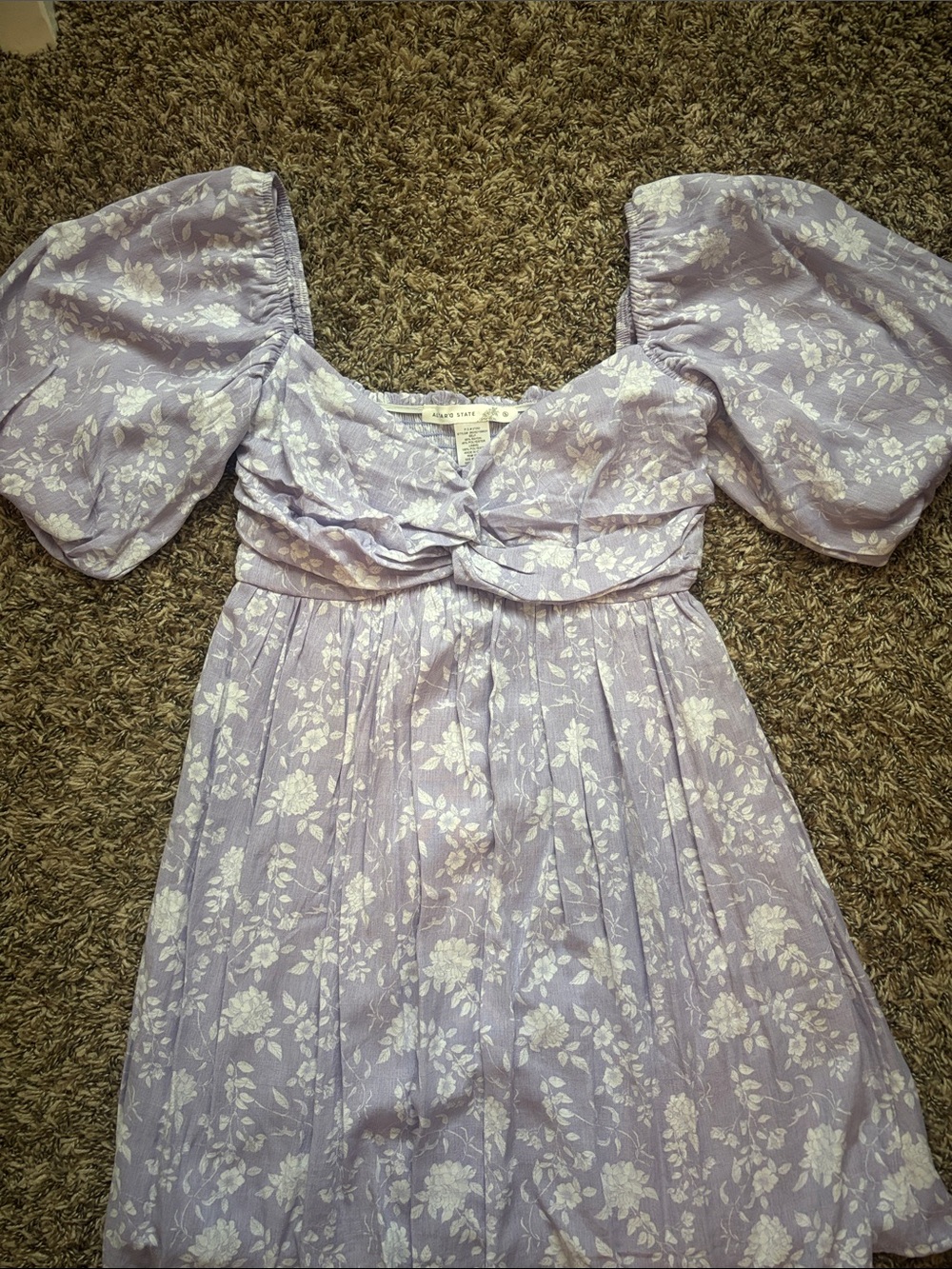 Altar'd State Lavender and White Floral Puff-Sleeve Dress